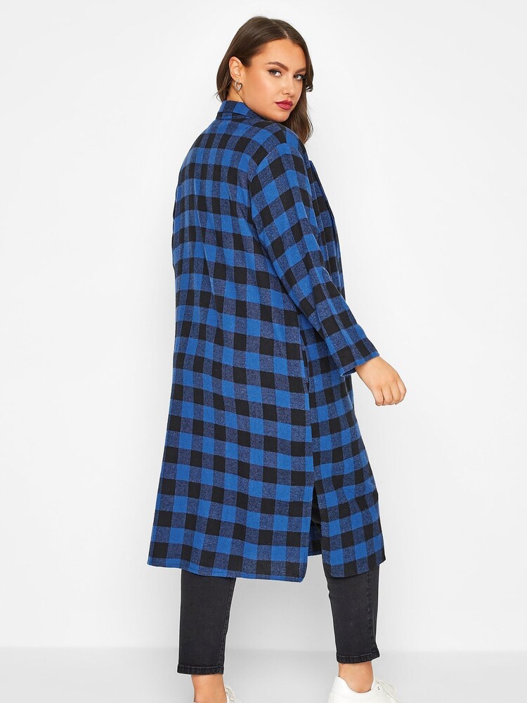 Yours Curve Blue Checked Long Duster Coat - Image 2 of 4
