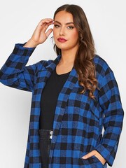 Yours Curve Blue Checked Long Duster Coat - Image 4 of 4