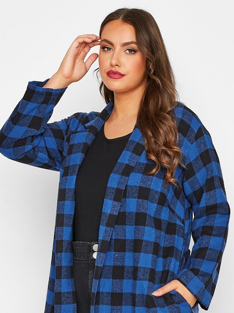 Yours Curve Blue Checked Long Duster Coat - Image 4 of 4