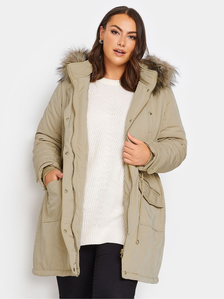 Yours Curve Natural Plush Faux Fur Trim Parka - Image 1 of 4