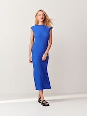 Cobalt Blue Short Sleeve Textured Column Jersey Dress - Image 1 of 7