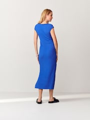 Cobalt Blue Short Sleeve Textured Column Jersey Dress - Image 3 of 7