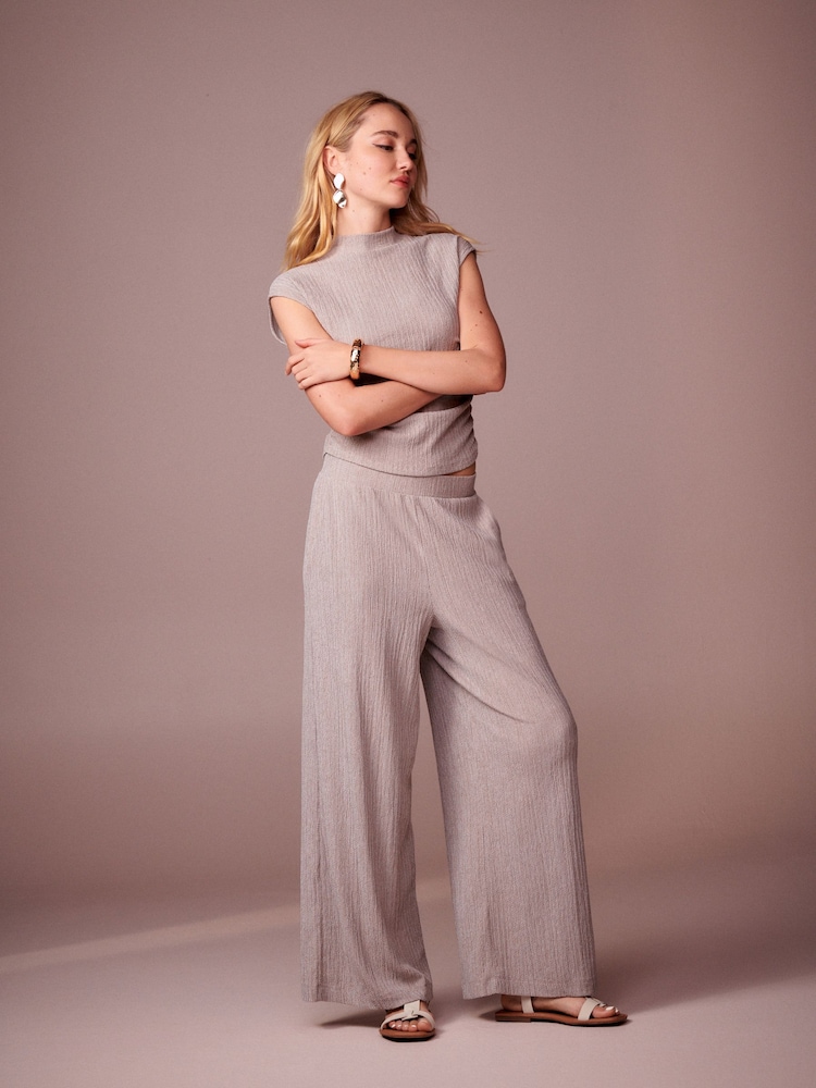 Stone Textured Sleeveless High Neck Ruched Side Top - Image 2 of 6