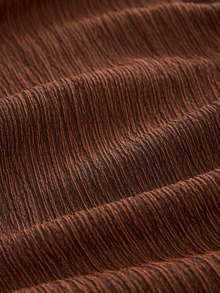 Rust Brown Textured Ruched High Neck Midi Dress - Image 6 of 6