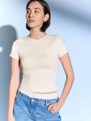 Ecru/White Slim Fit Short Sleeve Soft Touch Polyamide T-Shirt - Image 3 of 8