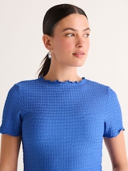 Colbalt Blue Short Sleeve Lettuce Edge Textured Top - Image 1 of 6