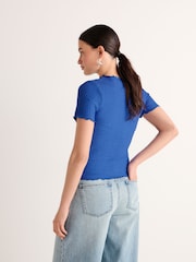 Colbalt Blue Short Sleeve Lettuce Edge Textured Top - Image 3 of 6