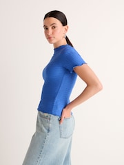 Colbalt Blue Short Sleeve Lettuce Edge Textured Top - Image 4 of 6