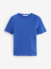 Colbalt Blue Short Sleeve Lettuce Edge Textured Top - Image 5 of 6