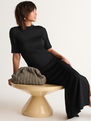 Black Textured Ruched High Neck Midi Dress - Image 1 of 6