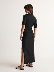 Black Textured Ruched High Neck Midi Dress - Image 3 of 6