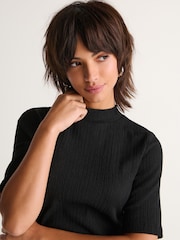 Black Textured Ruched High Neck Midi Dress - Image 4 of 6