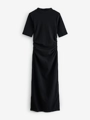 Black Textured Ruched High Neck Midi Dress - Image 5 of 6