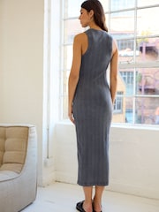 Denim Washed Ribbed Tank Midi Dress - Image 2 of 6