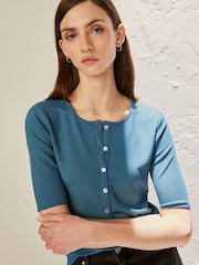 Teal Blue Ribbed Short Sleeve Premium Henley T-Shirt - Image 1 of 5