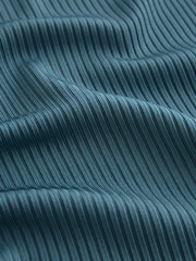 Teal Blue Ribbed Short Sleeve Premium Henley T-Shirt - Image 5 of 5