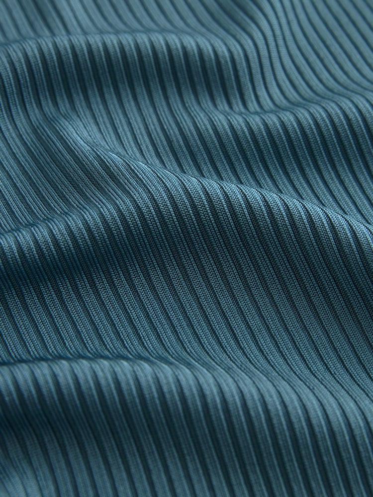 Teal Blue Ribbed Short Sleeve Premium Henley T-Shirt - Image 5 of 5