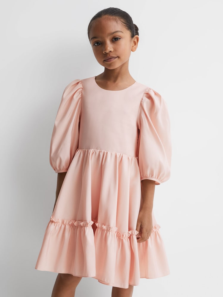 Reiss Pink Toby 4-9 yrs Puff Sleeve Ruffle Mini Dress - Image 1 of 7