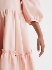 Reiss Pink Toby 4-9 yrs Puff Sleeve Ruffle Mini Dress - Image 5 of 7
