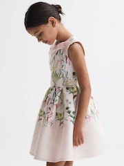Reiss Green Emily 4-9 yrs Scuba Floral Printed Dress - Image 3 of 5