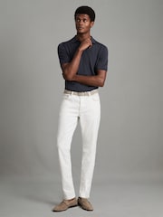 Reiss Blue Smoke Duchie Merino Wool Open Collar Polo Shirt - Image 3 of 6