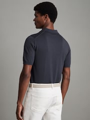Reiss Blue Smoke Duchie Merino Wool Open Collar Polo Shirt - Image 4 of 6