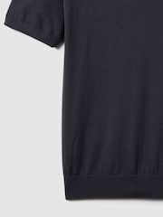 Reiss Blue Smoke Duchie Merino Wool Open Collar Polo Shirt - Image 6 of 6