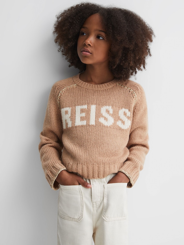 Reiss Camel Emefa 9-13 yrs Wool Blend Motif Jumper - Image 1 of 6 Reiss Camel Emefa 9-13 yrs Wool Blend Motif Jumper - Image 1 of 6