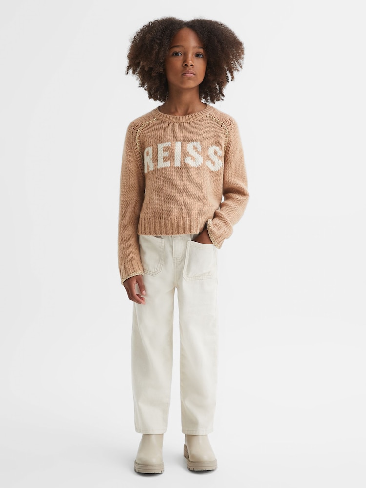 Reiss Camel Emefa 9-13 yrs Wool Blend Motif Jumper - Image 2 of 4