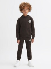 Reiss Chocolate Cade Junior Relaxed Garment Dyed Logo Hoodie - Image 1 of 6
