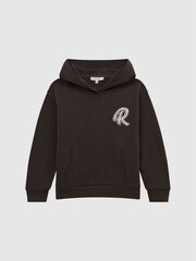 Reiss Chocolate Cade Junior Relaxed Garment Dyed Logo Hoodie - Image 2 of 6