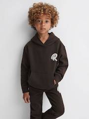 Reiss Chocolate Cade Junior Relaxed Garment Dyed Logo Hoodie - Image 3 of 6