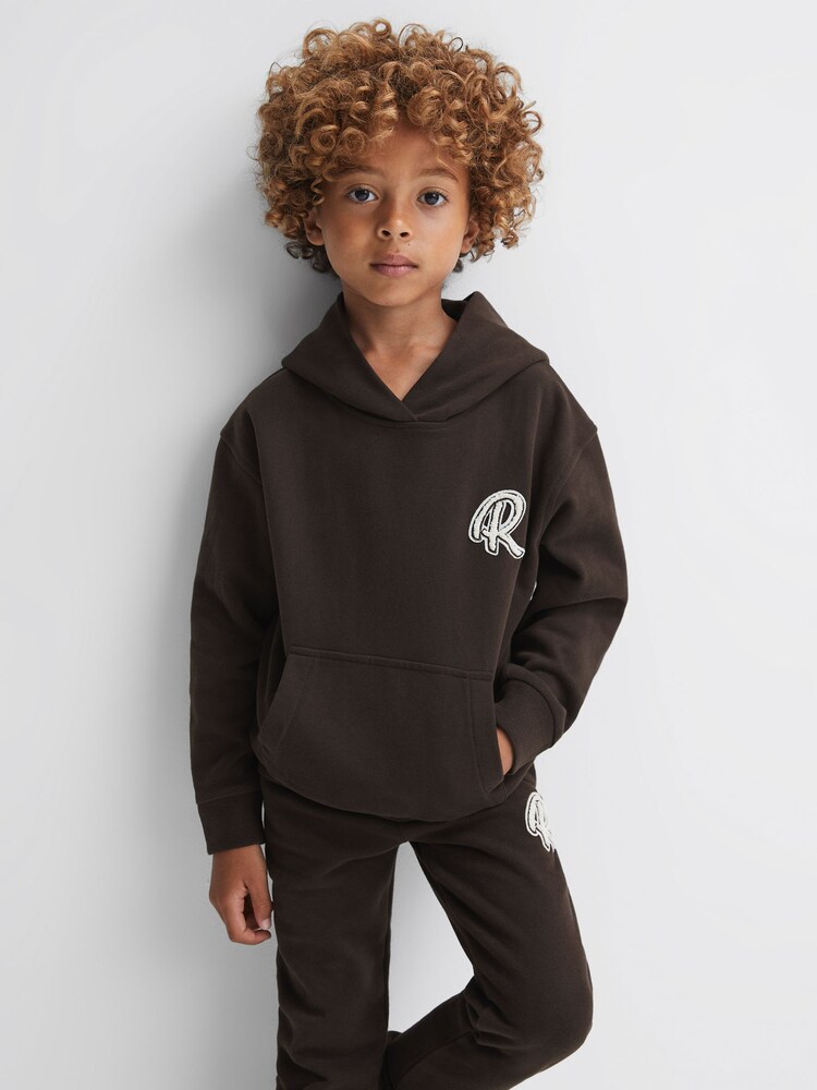 Reiss Chocolate Cade Junior Relaxed Garment Dyed Logo Hoodie - Image 2 of 6