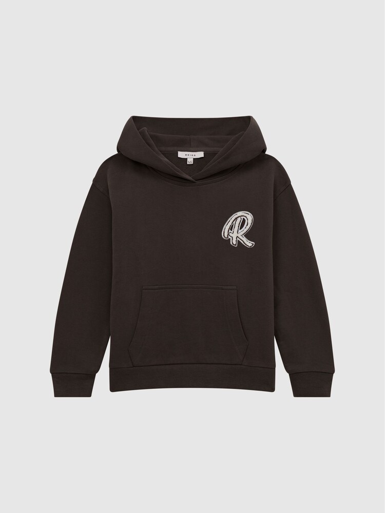 Reiss Chocolate Cade Junior Relaxed Garment Dyed Logo Hoodie - Image 2 of 6 Reiss Chocolate Cade Junior Relaxed Garment Dyed Logo Hoodie - Image 2 of 6