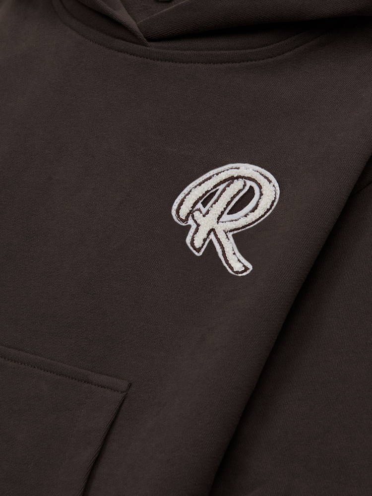 Reiss Chocolate Cade Junior Relaxed Garment Dyed Logo Hoodie - Image 6 of 6
