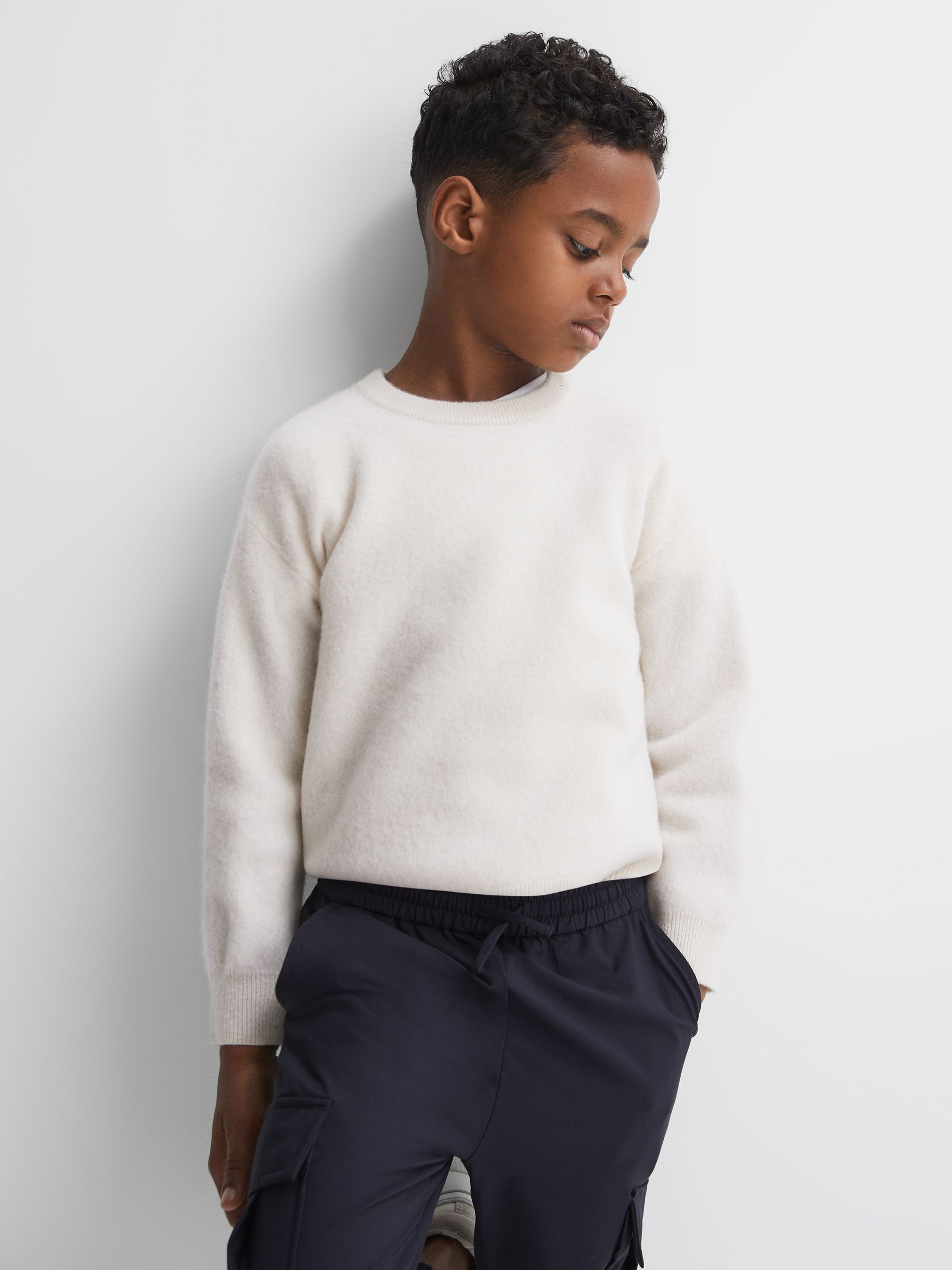 Reiss Kids' White 3-9 Yrs Merino Crew Neck Jumper