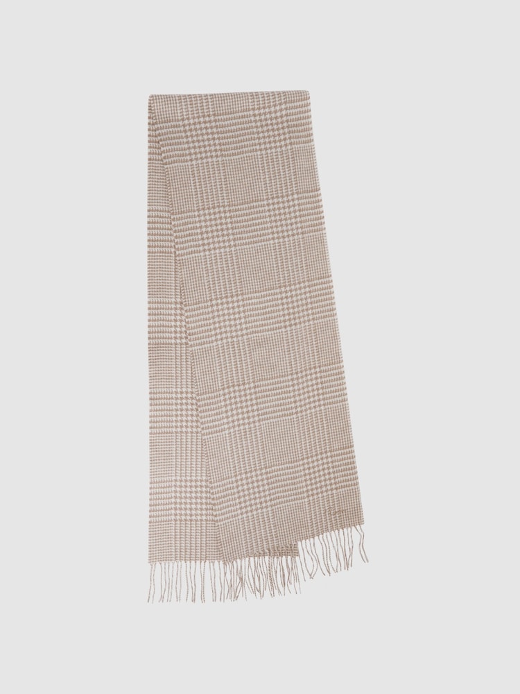 Reiss Oatmeal Jack Wool-Cashmere Check Scarf - Image 1 of 4