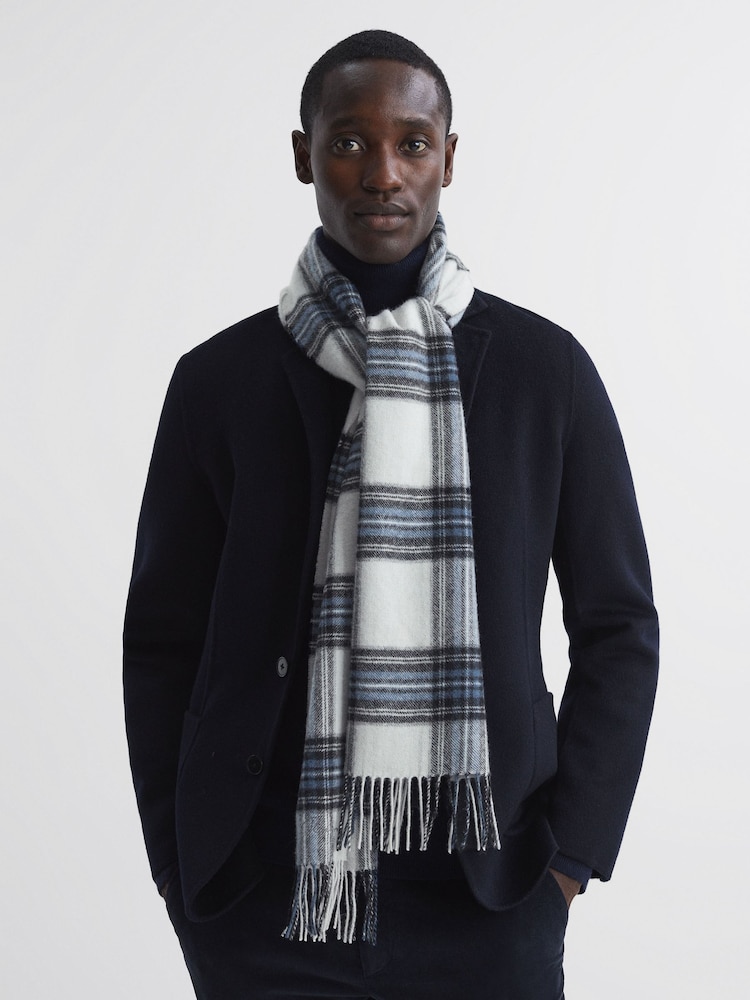 Reiss Blue Multi Novelli Wool-Cashmere Check Scarf - Image 2 of 4