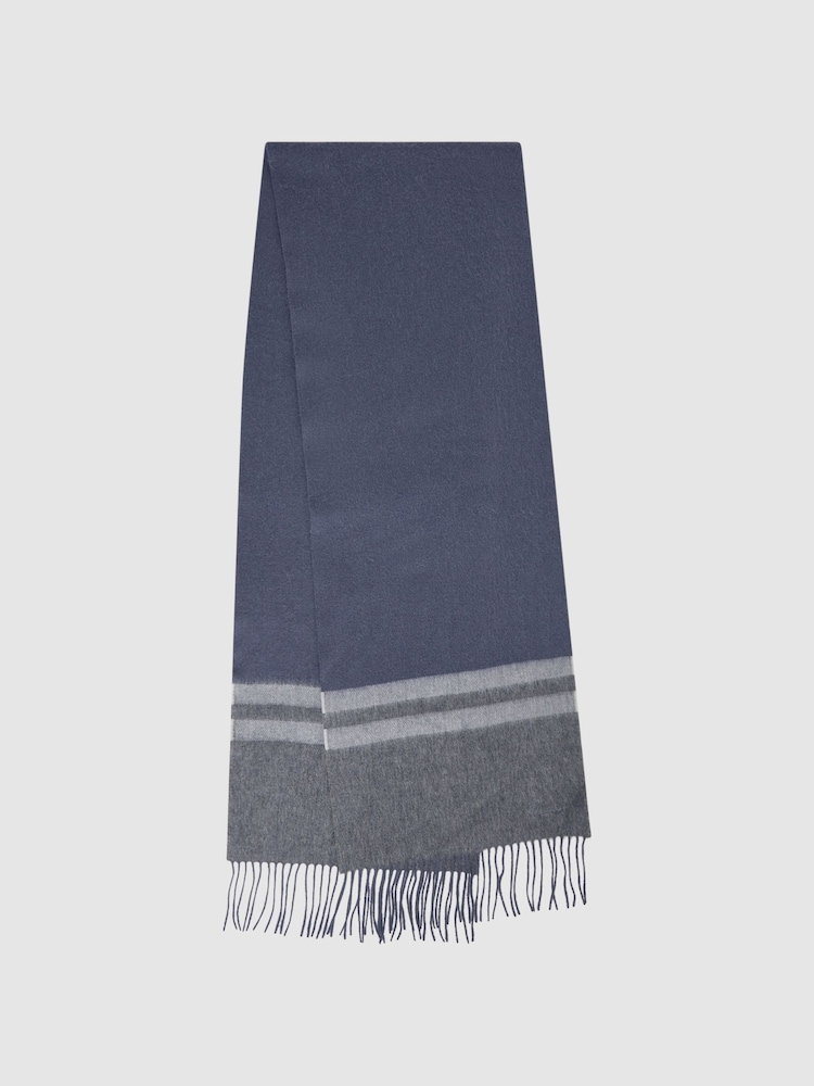Reiss Airforce Blue Otto Wool-Cashmere Stripe Scarf - Image 1 of 4 Reiss Airforce Blue Otto Wool-Cashmere Stripe Scarf - Image 1 of 4