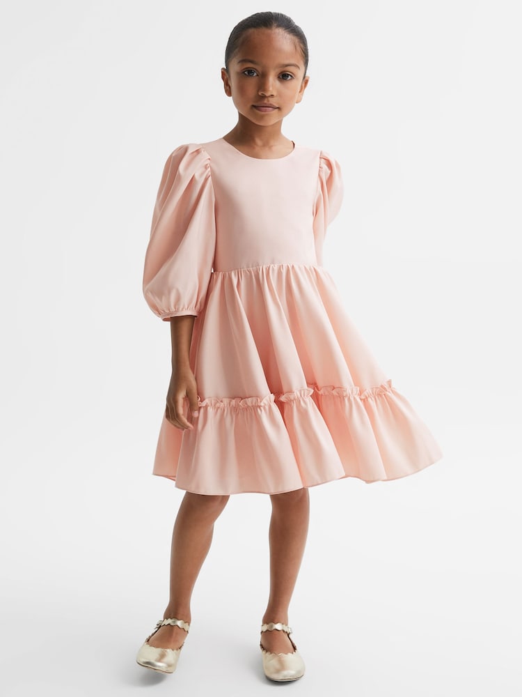 Reiss Pink Toby 9-13 yrs Puff Sleeve Ruffle Mini Dress - Image 1 of 7