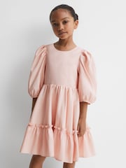 Reiss Pink Toby 9-13 yrs Puff Sleeve Ruffle Mini Dress - Image 3 of 7