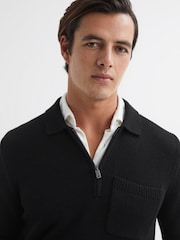 Reiss Black Fleetwood Wool Blend Half-Zip Polo Jumper - Image 4 of 5