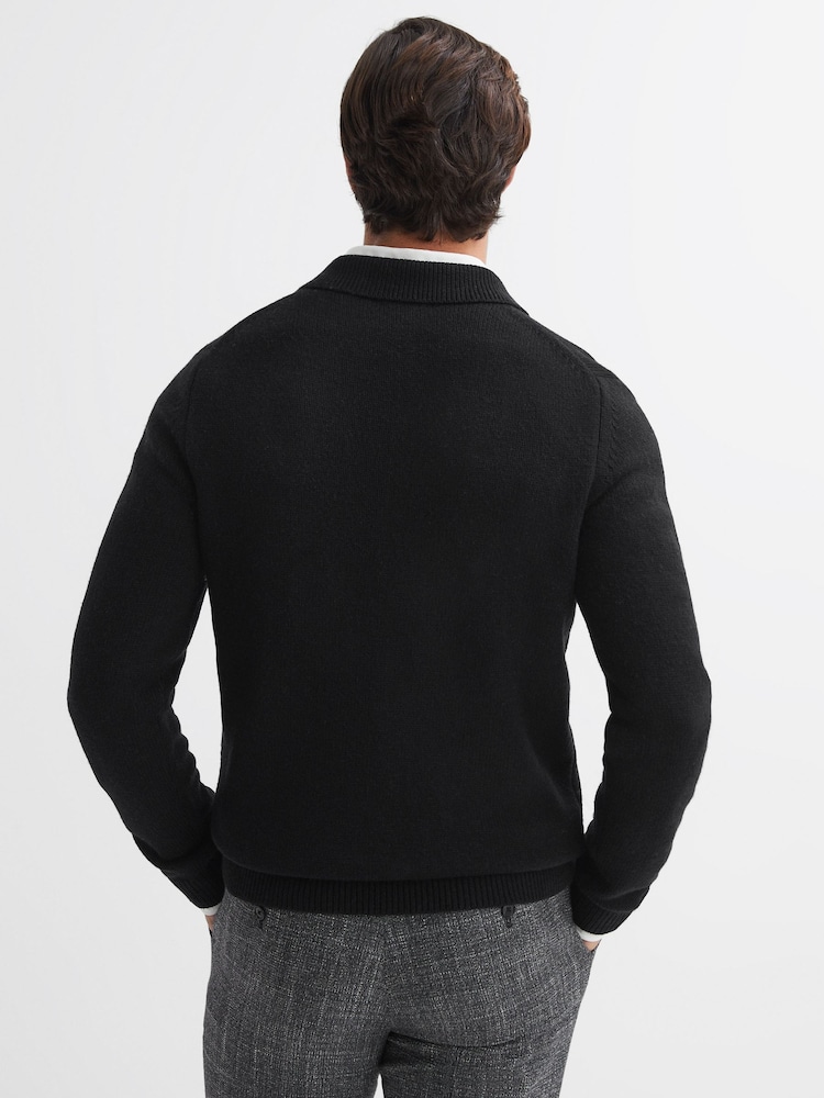 Reiss Black Fleetwood Wool Blend Half-Zip Polo Jumper - Image 5 of 5