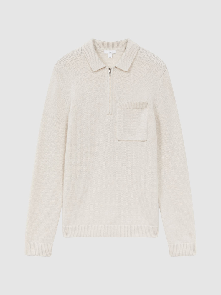 Reiss Ecru Fleetwood Wool Blend Half-Zip Polo Jumper - Image 2 of 4