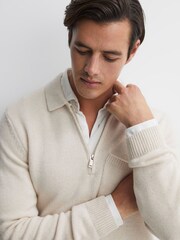 Reiss Ecru Fleetwood Wool Blend Half-Zip Polo Jumper - Image 3 of 4