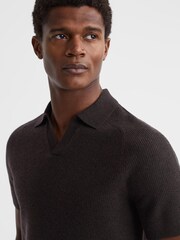 Reiss Chocolate Mortimer Wool Open-Collar Polo Shirt - Image 1 of 5