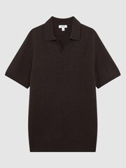 Reiss Chocolate Mortimer Wool Open-Collar Polo Shirt - Image 2 of 5