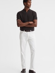 Reiss Chocolate Mortimer Wool Open-Collar Polo Shirt - Image 3 of 5