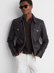 Reiss Chocolate Mortimer Wool Open-Collar Polo Shirt - Image 4 of 5
