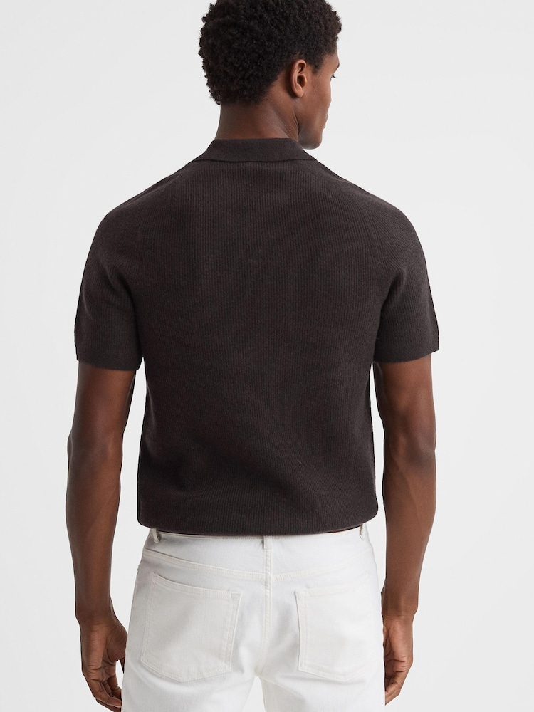 Reiss Chocolate Mortimer Wool Open-Collar Polo Shirt - Image 5 of 5